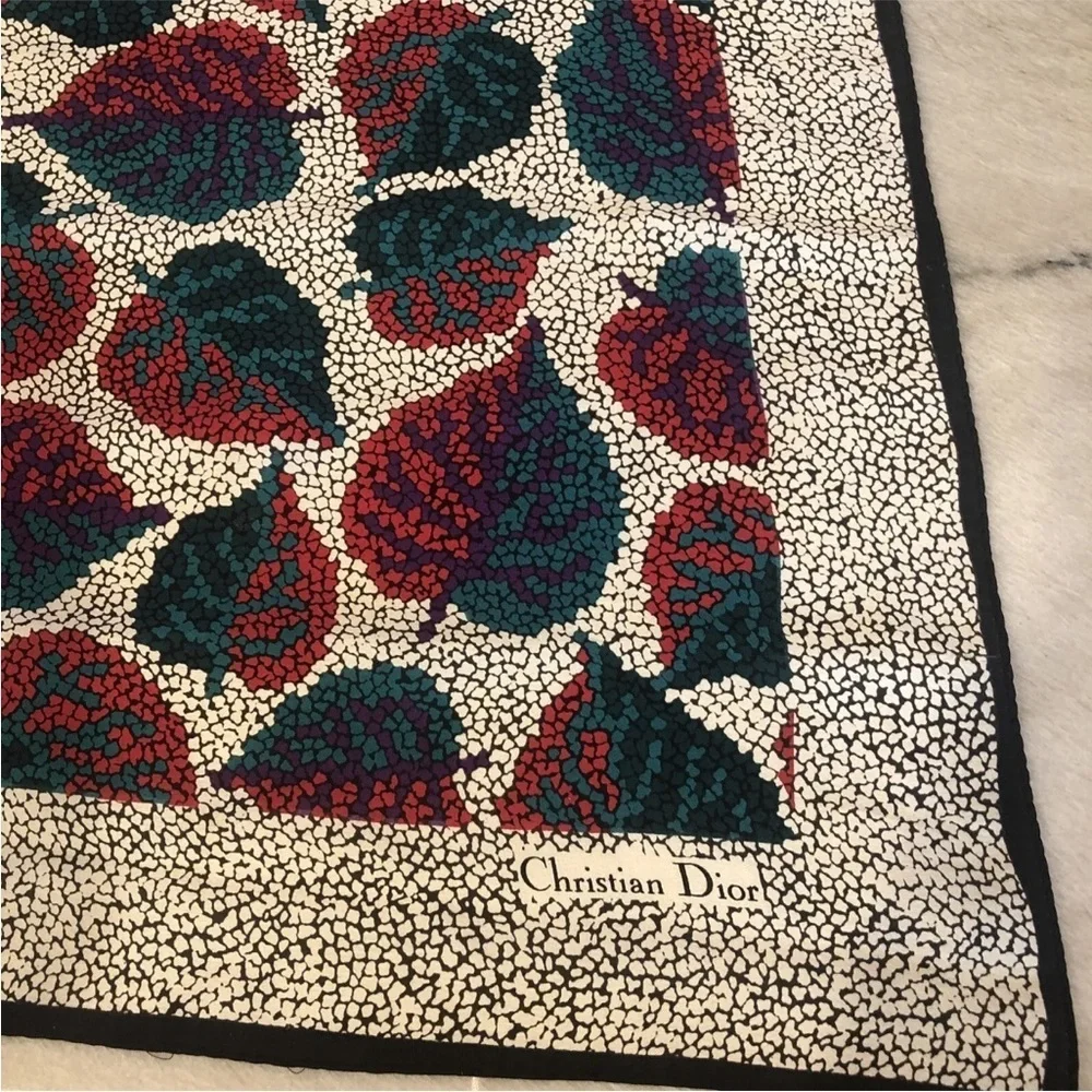 Vtg Christian Dior Silk Scarf Logo Fall Leaves Classic Echarpes 34 X 34 square - Picture 9 of 11